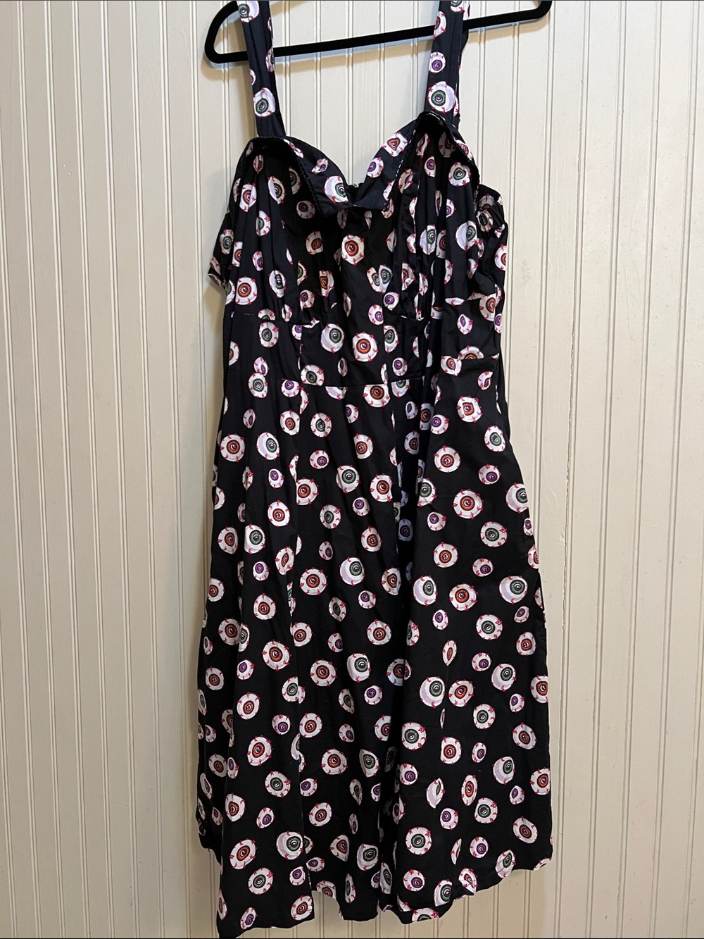 Black Midi Dress with Pink & White Dot Print
